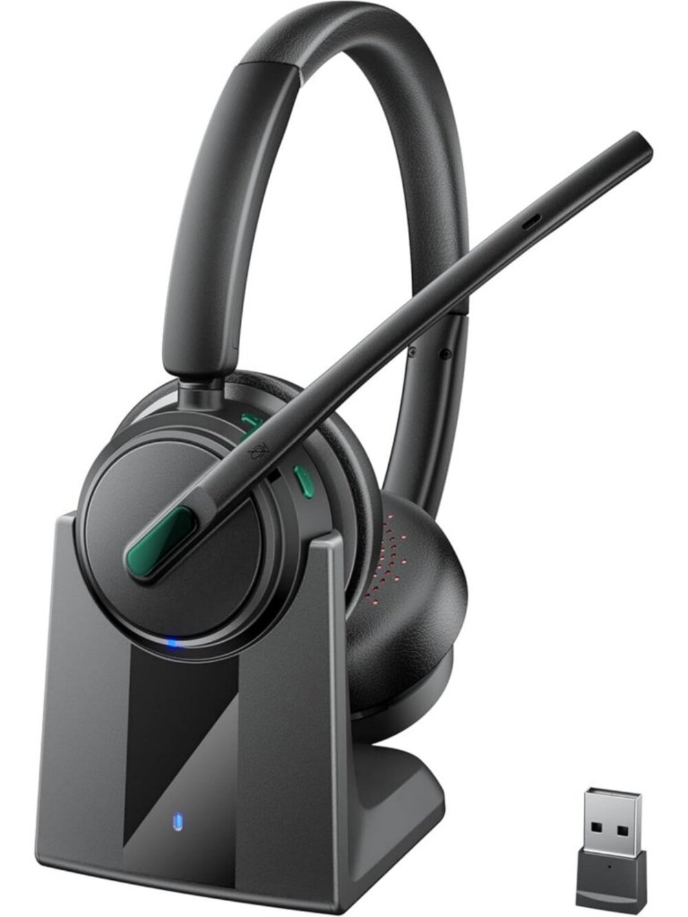 Wireless Noise Cancelling Headset with Mute Function & Charging Base for Calls
